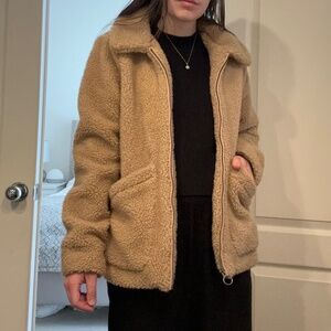 Hollister Tan Teddy Coat with Pockets